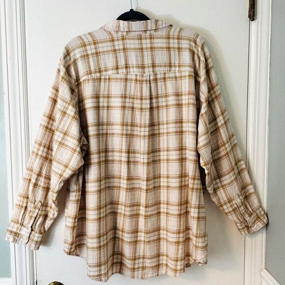 Old Navy The Classic Shirt 3X plaid flannel button up golden brown & cream - Picture 3 of 10